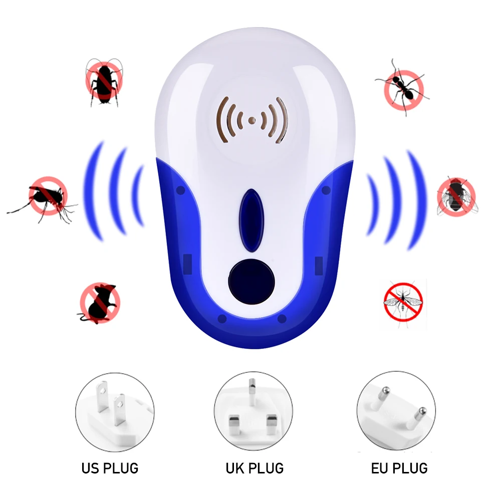 

Blue Light Portable Ultrasonic Pest Reject Mosquito Repeller Anti Insect Device Humane Mouse Killer US/UK/EU Plug