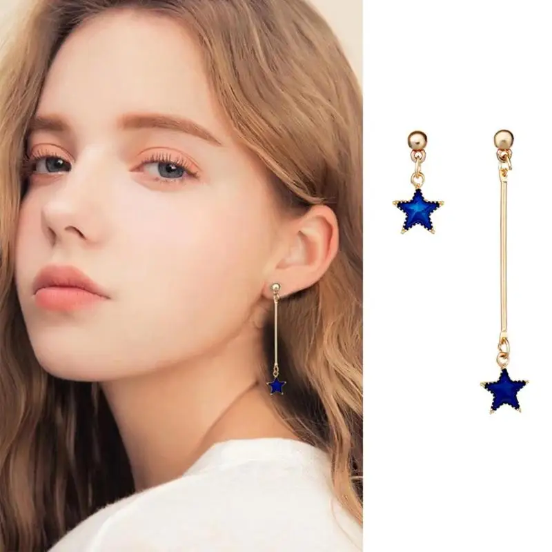 

Women European Asymmetric Five-pointed Stars Drop Long Earrings Ear Studs