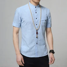 Mode lässig flax shirts männer shirt kurzarm stehkragen slim fit shirt männer business-männer hemden männer kleidung