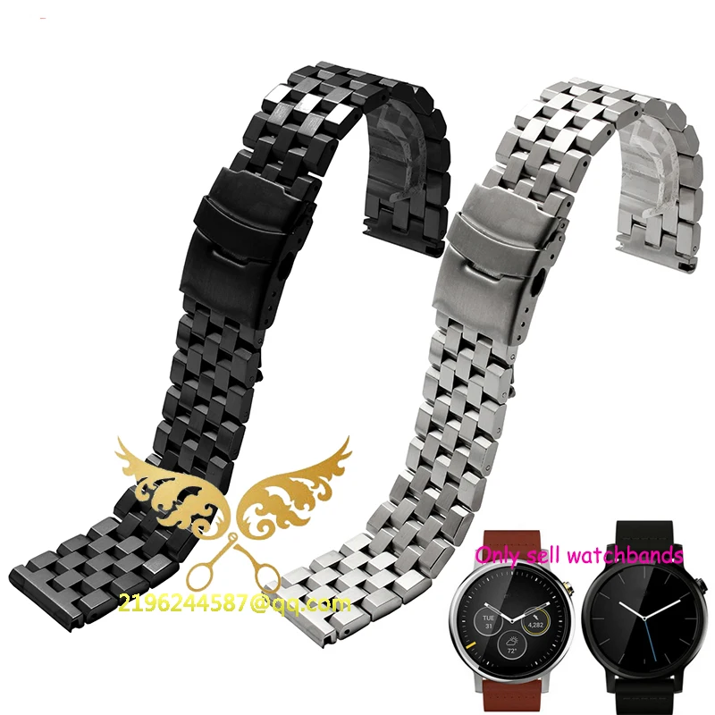 

2016 New Fashion 22 mm Stainless Steel Solid Link Watch Band Strap Bracelet Straight End Black Silver