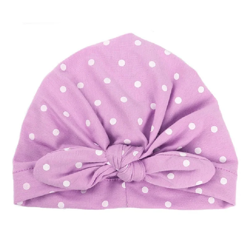 1 шт., милая шапочка в горошек для маленьких девочек, эластичная шапка для новорожденных, тюрбан, вязаная шляпа с бантом для девочек, однотонная хлопковая детская шапка, аксессуары для девочек