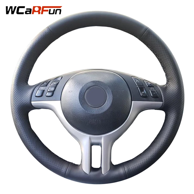Billig WCaRFun DIY Angepasst Name Hand Genäht Schwarz Künstliche Leder Auto Lenkrad Abdeckung für BMW E39 E46 325i E53 x5