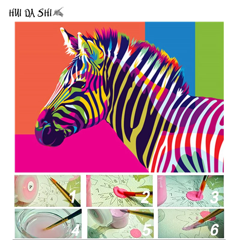 

Diy canvas picture by number acrylic painting hand painted paint coloring by numbers Modular decoration drawing color zebra