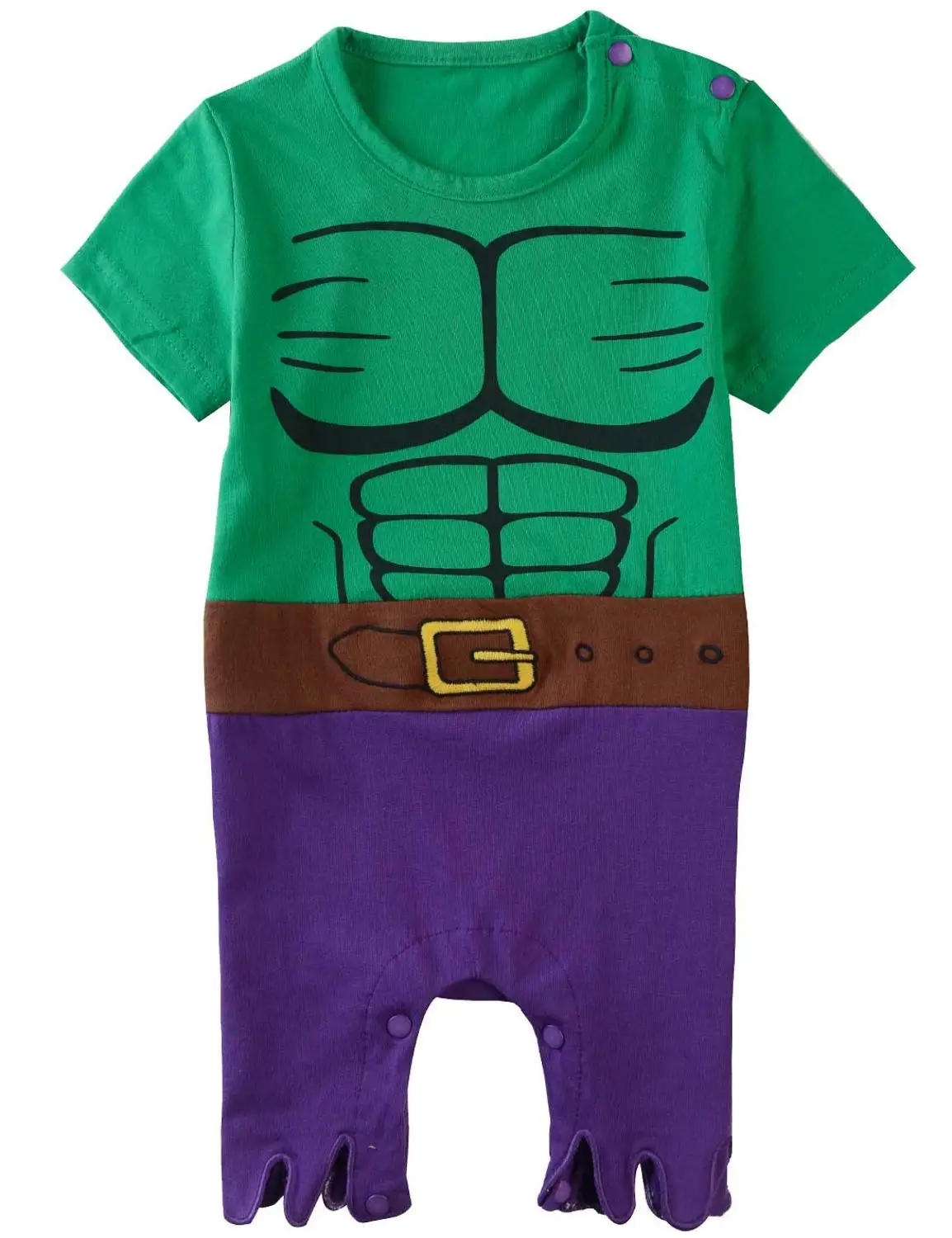 Детские костюмчики для мальчиков и девочек в стиле супер героев, костюмы с короткими рукавами из хлопка, размеры 0-24M - Цвет: Green Hulk