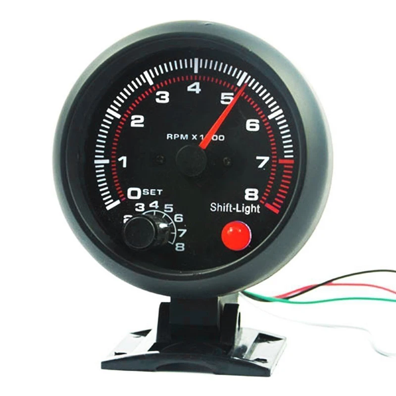 Universal 3.75'' 12V 8000RPM Shift Tachometer Gauge With LED Backlight For Auto Racing Car