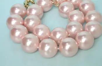 

Jewelry 20mm 100% round pink south sea shell pearl necklace 17.5"
