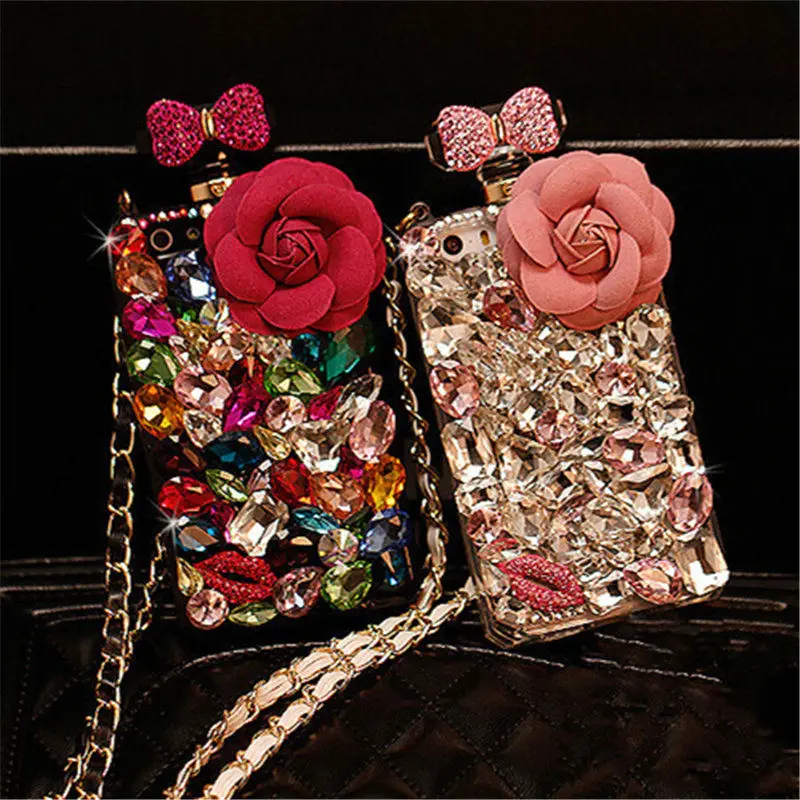 

Case For iPhone 5 6 6S 7 8 Plus X Luxury Bling Diamond Rhinestone Flower Bow Bowknot Perfume Bottle Phone Case Capa coque