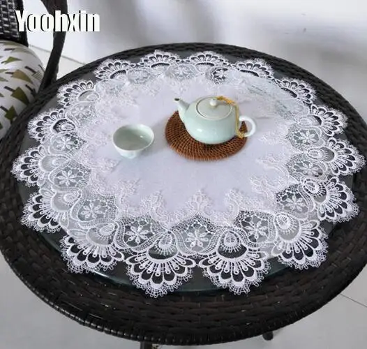 Luxury lace round table place mat cloth embroidery placemat pad felt