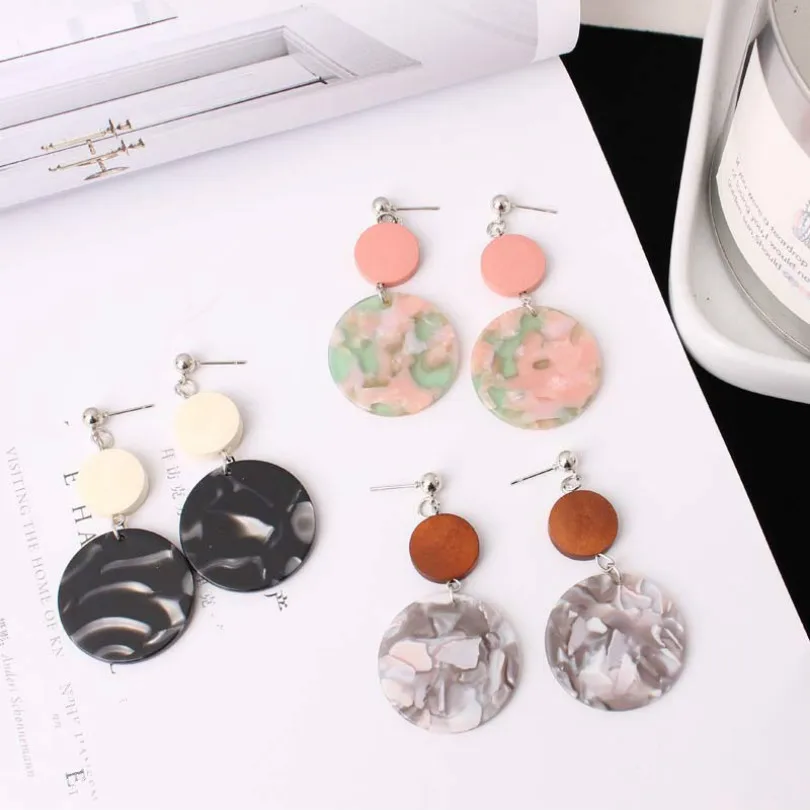 

Fashion Jewelry Color Acrylic Acetate Pattern Floral Pattern Punk Earrings Simple Wild Wooden Female Statement Earrings