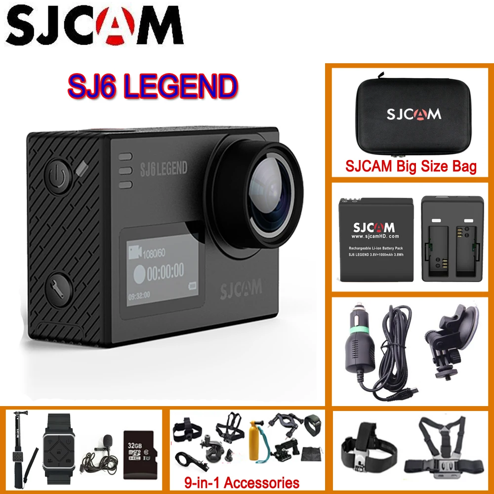 SJCAM SJ6 Legend 2 'сенсорный экран дистанционного действия шлем Спорт DV камера водонепроницаемый 4 к 24FPS NTK96660 RAW двойной экран s SJ6