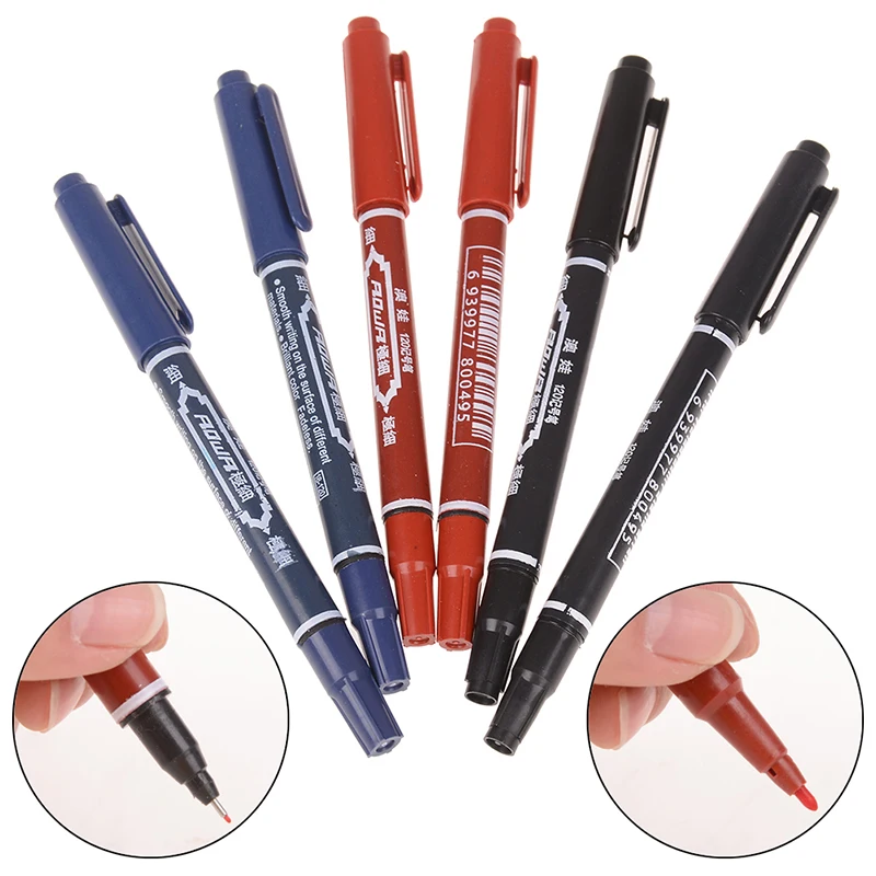

2PCS Tattoo Marker Pen Permanent Makeup Eyebrow Microblading Thin Scribe Tool Black/Red/Blue Optional Piercing Marker Position