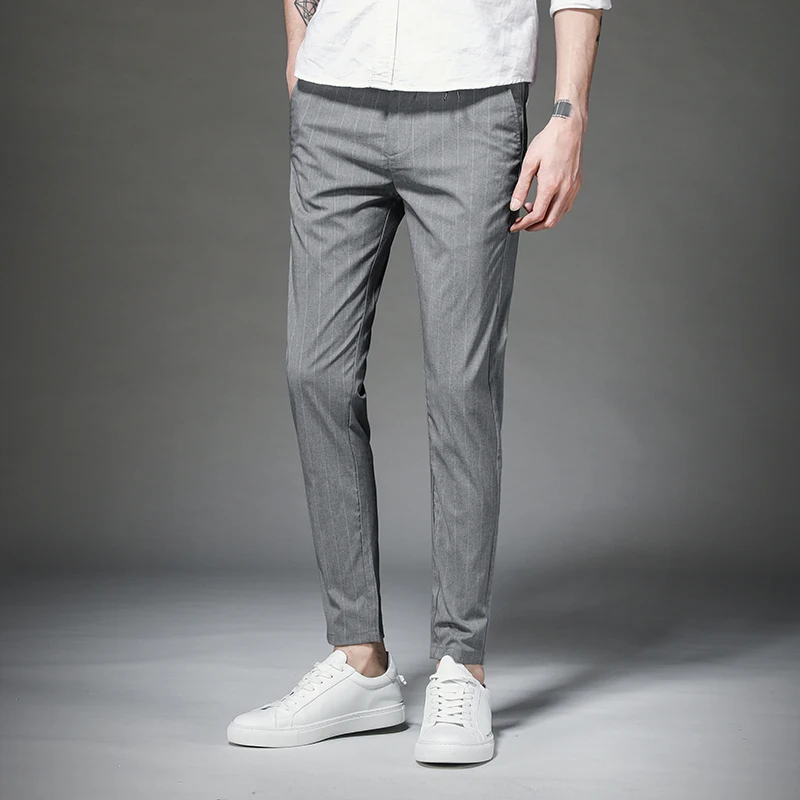 

Men's Suit pants summer 2019 slim striped pants micro stretch small leg loose casual personalized men's wear