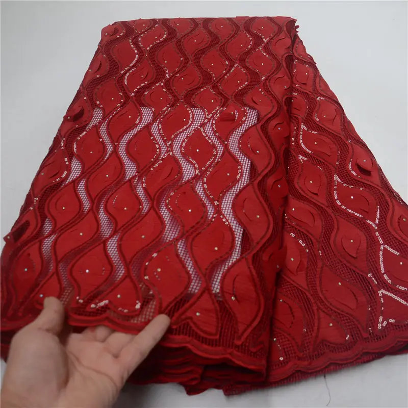 

High Quality Guipure Lace Fabric For Party red Color African swiss lace Best Selling French Lace Fabric for women -J5