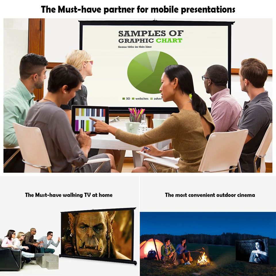  HENZIN 50 inch 16:9 Portable Tabletop Projection Screen Matte White Foldable Table Projector Screen
