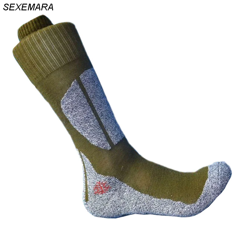 SEXEMARA quality coolmax hiking socks bottom thick knee high long socks
