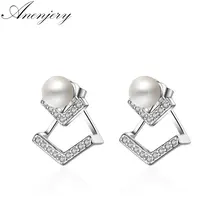 Anenjery 925 пробы серебряные ювелирные изделия AAA CZ Циркон v-образные жемчужные серьги для женщин Букле д 'ореиль Oorbellen Brincos S-E364