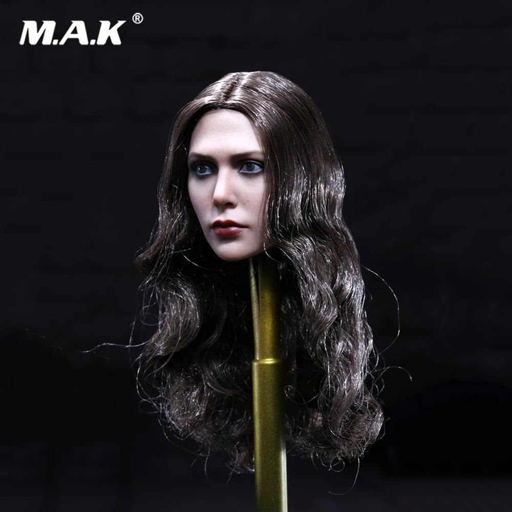 

1/6 Head Sculpt 1:6 Elizabeth Olsen Scarlet Witch Head Model Long Curls Wanda Female Head Sculpt