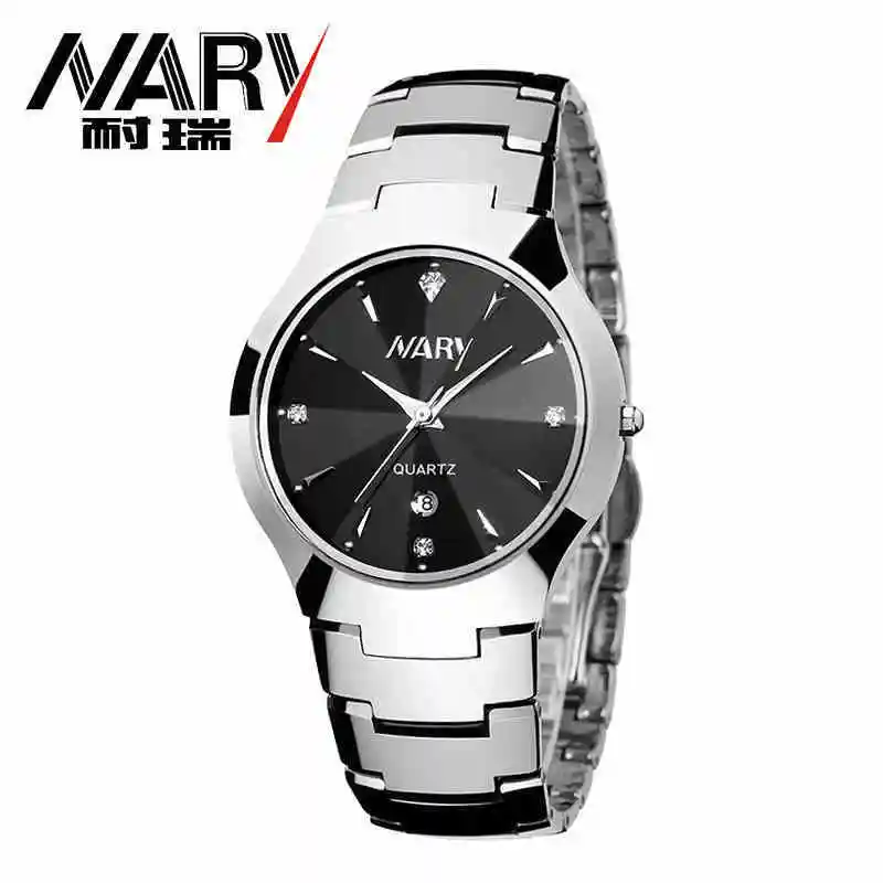 NARY Brand Luxury Women Watch Stainless Steel Band Calendar Rhinestone Men WristWatch Elegant Quartz Dress Watch