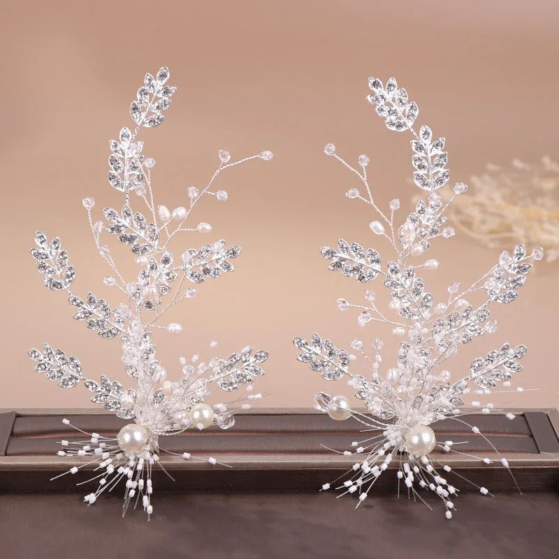 

ACRDDK 2pcs Flower Crystal Hair Pins Headpiece Pearl Hairpins Tiaras Hair Jewelry Women Pageant Wedding Hair Accessories SL