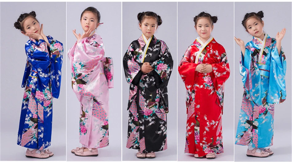 Japanese Baby Girl Kimono Robe Cute Kid Yukata with Belt Kids Dance