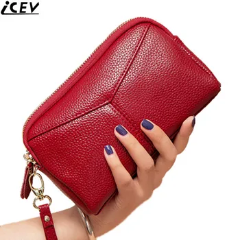 

2018 new casual genuine leather small wallets phone clutch women wrist pack zipper long coin purse bags for girls dollar prices