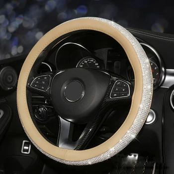 

Anti-slip Steering-Wheel Cases Bling PU Leather Crystal Rhinestone Steering Covers Luxury Auto Interior Accessories