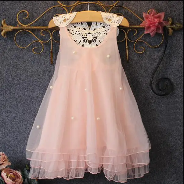 

2016 summer New toddler Girls Dresses Baby Girl Party Dresses back Openwork Rose Pattern Girl Clothes Lace Flower Tutu Dress