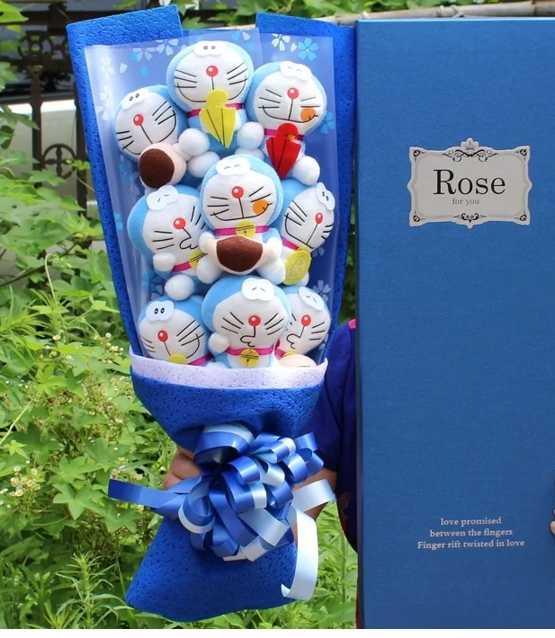 

Kawaii 9 Doraemon Stuffed Animal Plush Doll Toys Cartoon Soup Flower Bouquet Gift No Box Valentine's Day Birthday Gifts For Girl