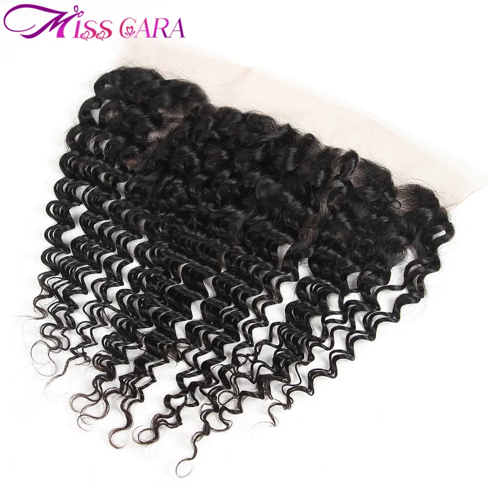 1 Piece/ Lot Deep Wave Brazilian Hair Lace Frontal Miss Cara Remy Human Hair 13X4 Hand-Tied Ear To Ear Closure 120% Density