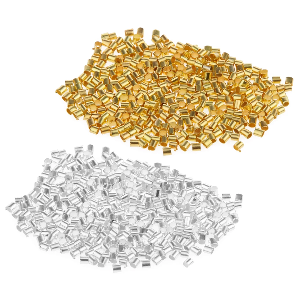 

1200pcs Copper Crimp Tube Beads Findings For Ending Beading Cord & Wire Ends Bead Connector DIY Jewelry Making For Accessories