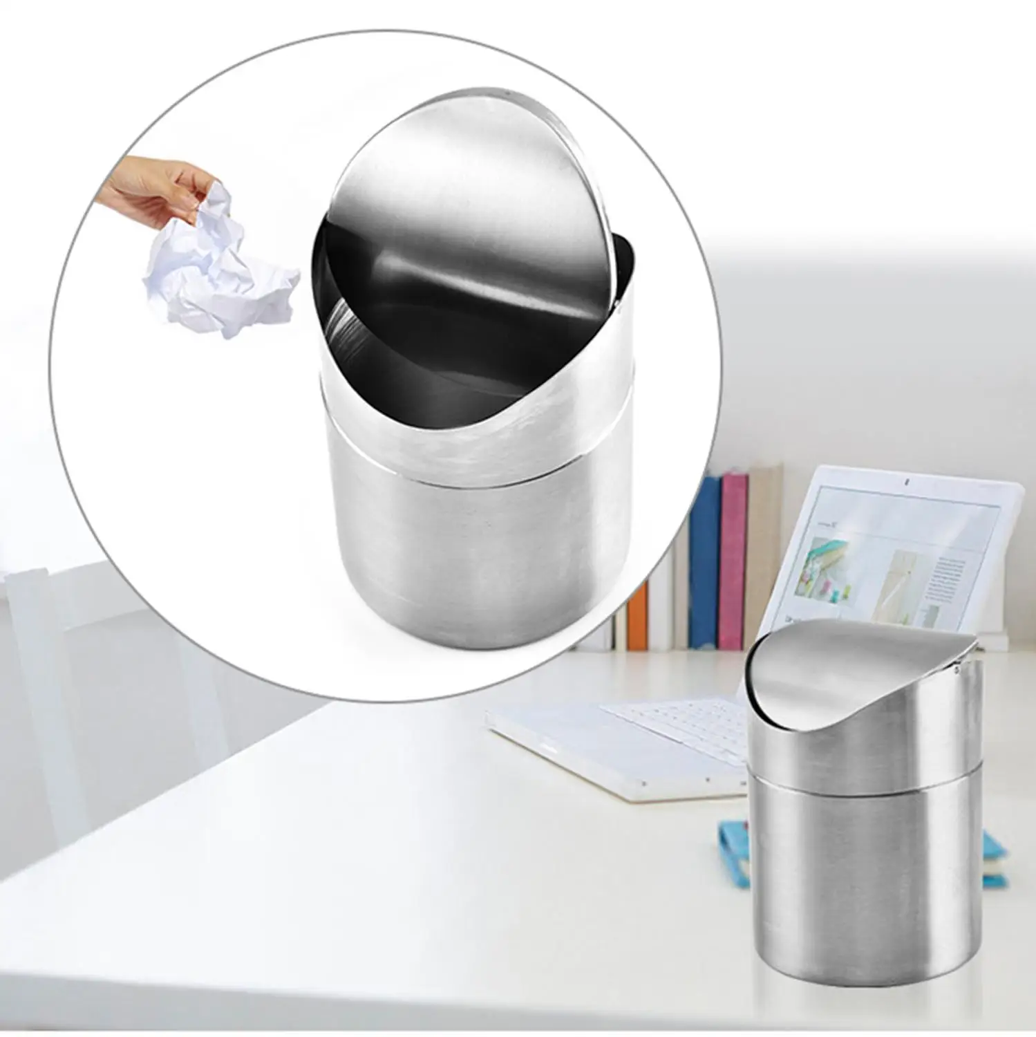 

Eco-Friendly Office Stainless Steel Mini Trash Can Table Bin Countertop Garbage Rubbish Trash Can урна для мусора