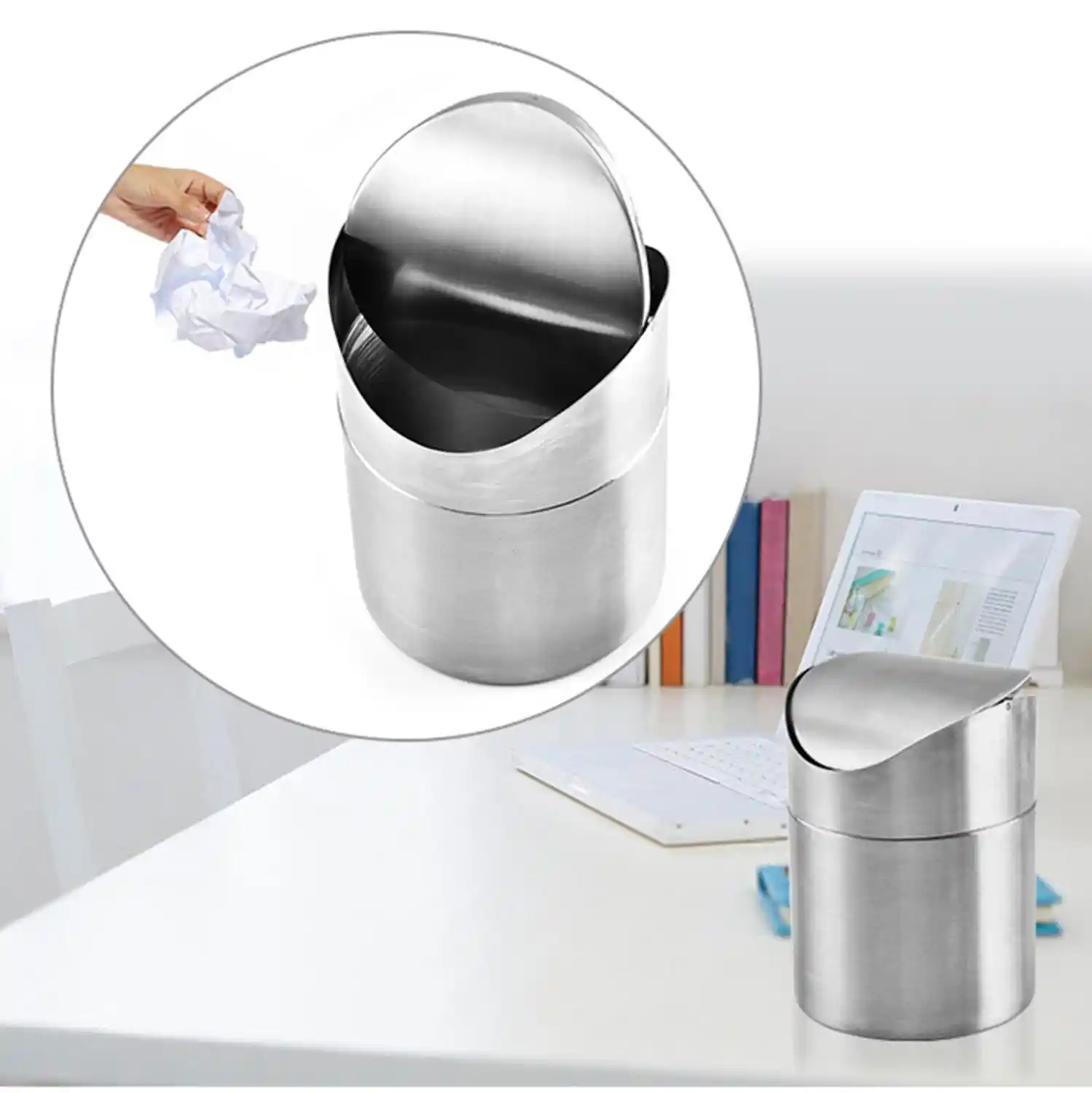 Eco Friendly Office Stainless Steel Mini Trash Can Table Bin