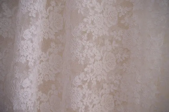 

off White Alencon Lace Fabric with grace floral, corded lace fabric, bridal lace fabric by the yard