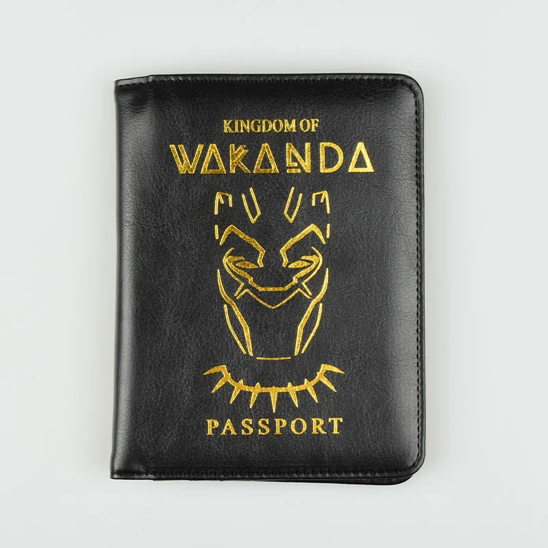 HEQUN Panther Wakanda Обложка для паспорта для женщин Rfid из искусственной кожи удостоверения кредитные карты держатель для паспорта кошельки для мужчин дорожный органайзер для паспорта - Цвет: Black