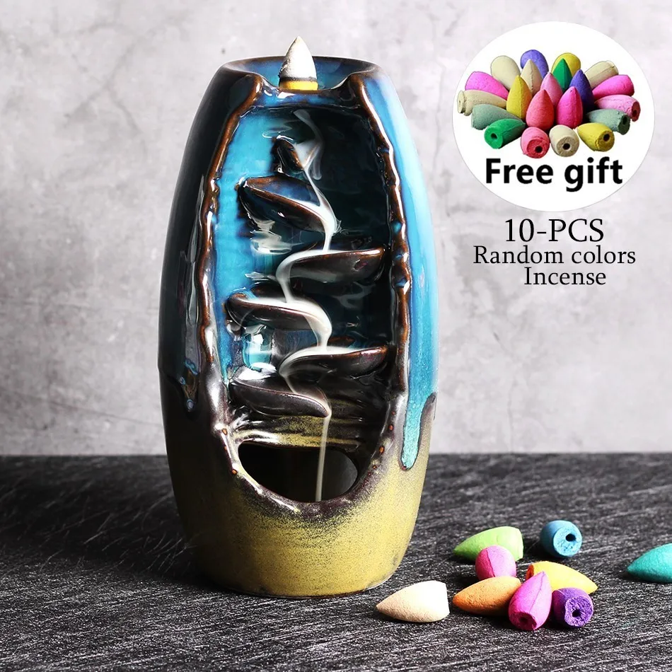 

Free Gift 10pcs Incense Cones Backflow Incense Burner Ceramic Aromatherapy Furnace Smell Aromatic Incense Road Home Decor