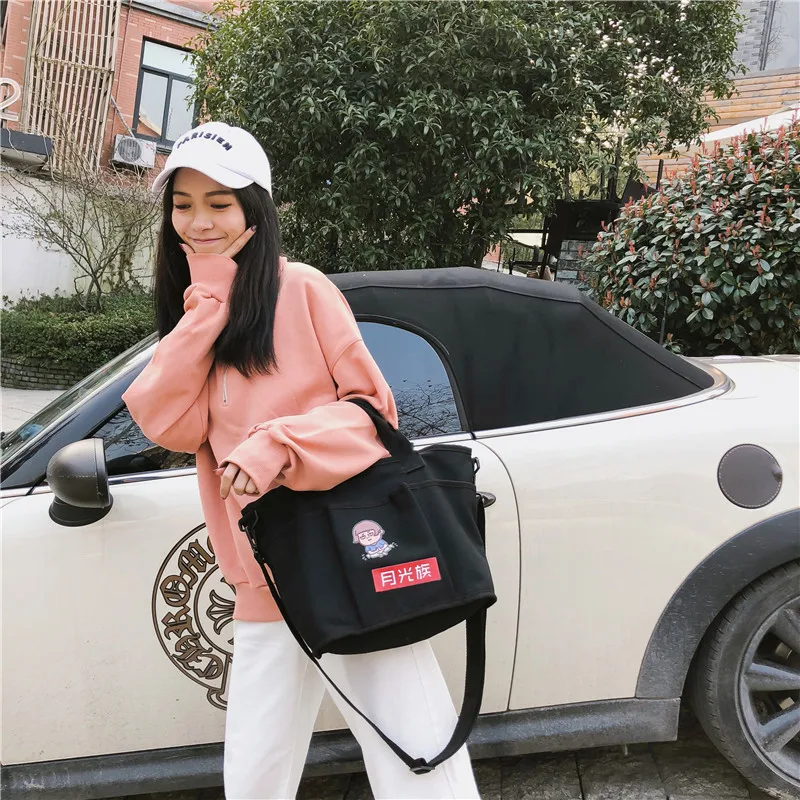 Menghuo High quality canvas cartoon handbag Large capacity Shoulder Bag Preppy Style Ladies Shopping Travel Casual Totes Bags (5)