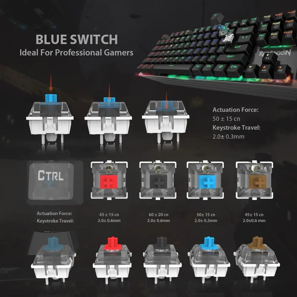 Redragon K570 PARTRYUSA Mechanical Gaming Keyboard 104 Keys Anti-ghosting RGB Backlit Blue Switch G