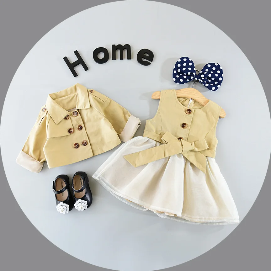 

Kids Dresses For Girls Toddler Girls Dresses Set Dress+ Coat 2PcsOne Year 1st Birthday bebe Clothes Cotton baby Girl Drerss
