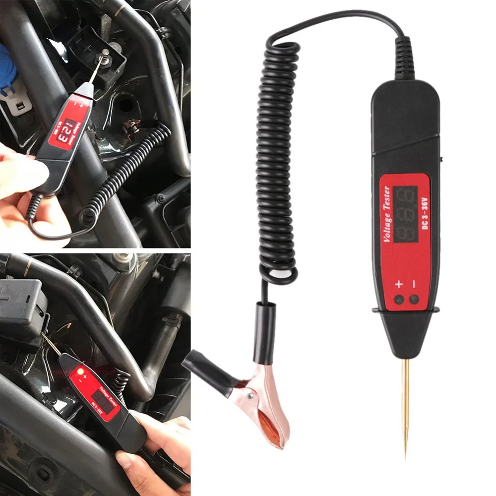 Универсальный 5-48 в ЖК-цифровой автомобильный тестер цепи автомобиля Авто измеритель напряжения мощность зонд лампа тестовая ручка с 14 дюймов пружинный кабель