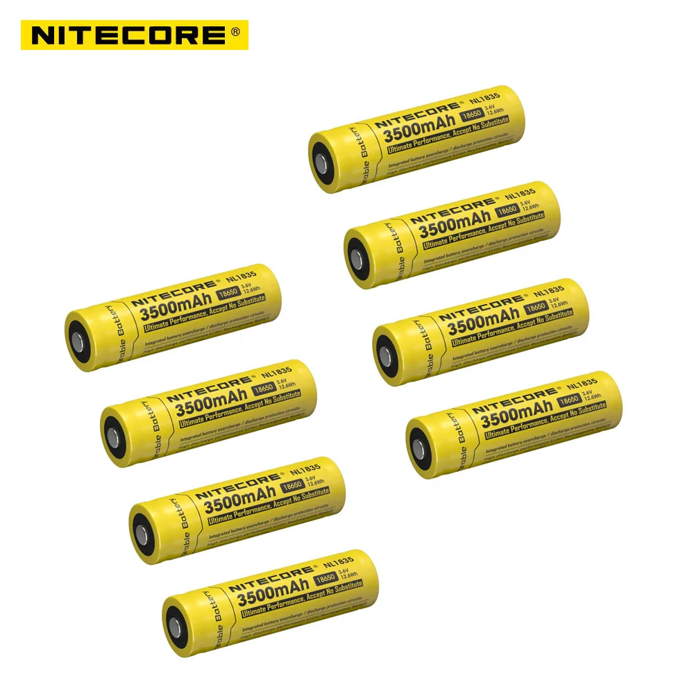 8 шт. Nitecore NL1835 18650 3500 мАч (новая версия NL1834) 3.6 В 12.6Wh Перезаряжаемые Li-на Батарея высокого качества с защитой