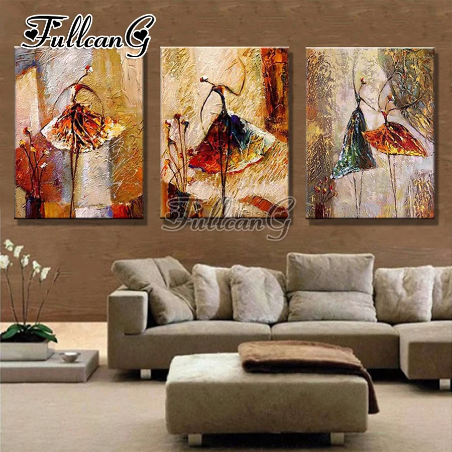 

FULLCANG diy 3pcs diamond painting "abstract dancer" triptych mosaic cross stitch 5d embroidery kits full square drill G1168