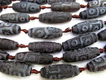 

Tibetant Agate high quality 25-40mm full strand natural Agate matte rice drum barrel evil Rustic Style Boho Chic Green brown bea