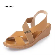 Soft Comfortable Summer Women Sandals Casual Shoes 2019 Plus Size Genuine Leather Sandals Anti-skid Wedges Sandals Women Shoes gktinoo woman genuine leather flat sandals summer shoes casual comfortable flower sandals women sandals big size