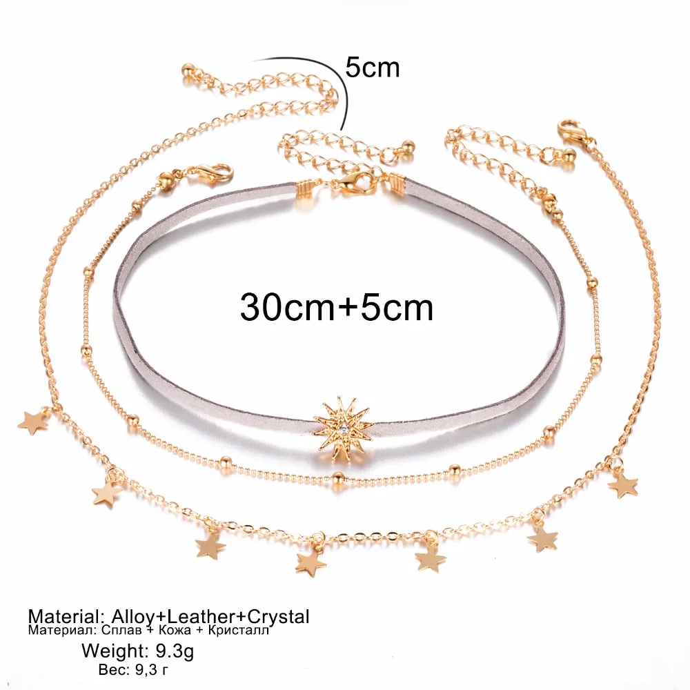 VKME 3 шт./компл. новые модные аксессуары многослойное ожерелье с рисунком пятиконечной звезды ожерелье «солнце» ювелирные изделия бисерная цепочка