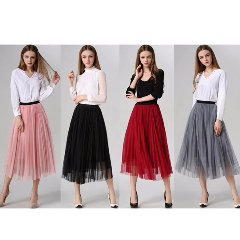 Новая весенне-Летняя женская Тюлевая юбка средней длины европейские Стильные, элегантные женские плиссированные юбки-пачки с высокой талией