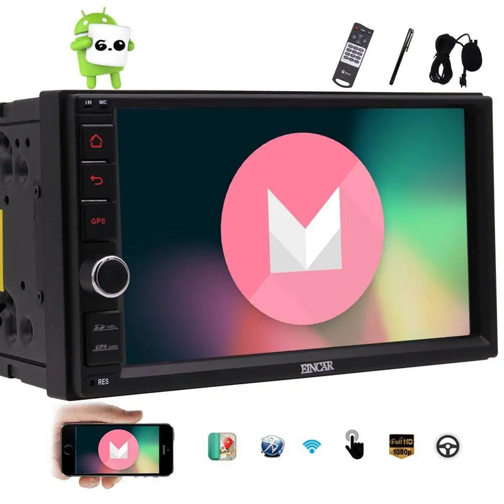 

7'' EinCar Android 6.0 Car Stereo with Capacitive Touch Screen Double Din In Dash GPS Navigation Head Unit Radio Receiver
