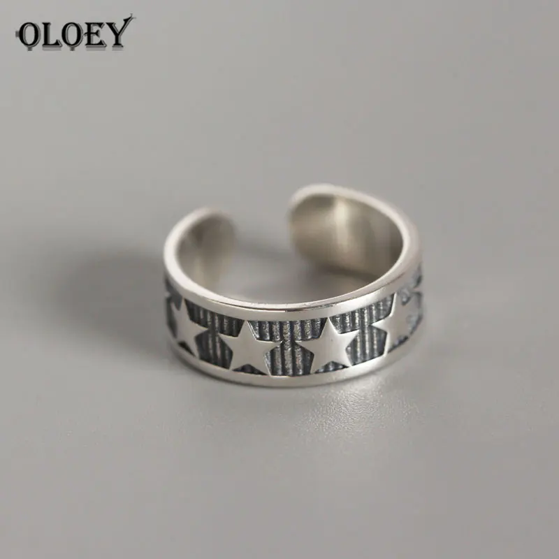 

OLOEY 100% Real 925 Sterling Silver Five-Pointed Star Open Rings for Women Japan Korean Trendy Finger Ring Bague Jewelry YMR826