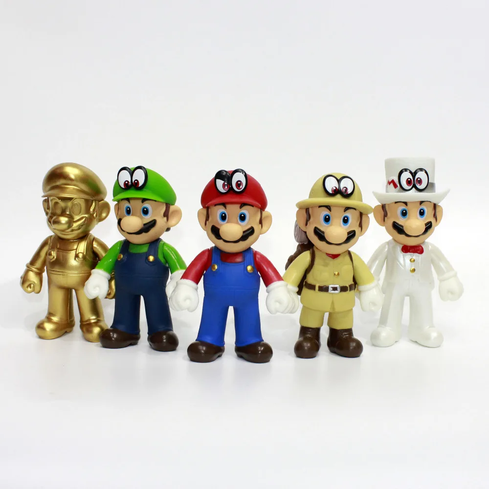 NEW Super Mario Odyssey Golden Mario Plastic Figure PVC Doll Toy Gifts 5/"