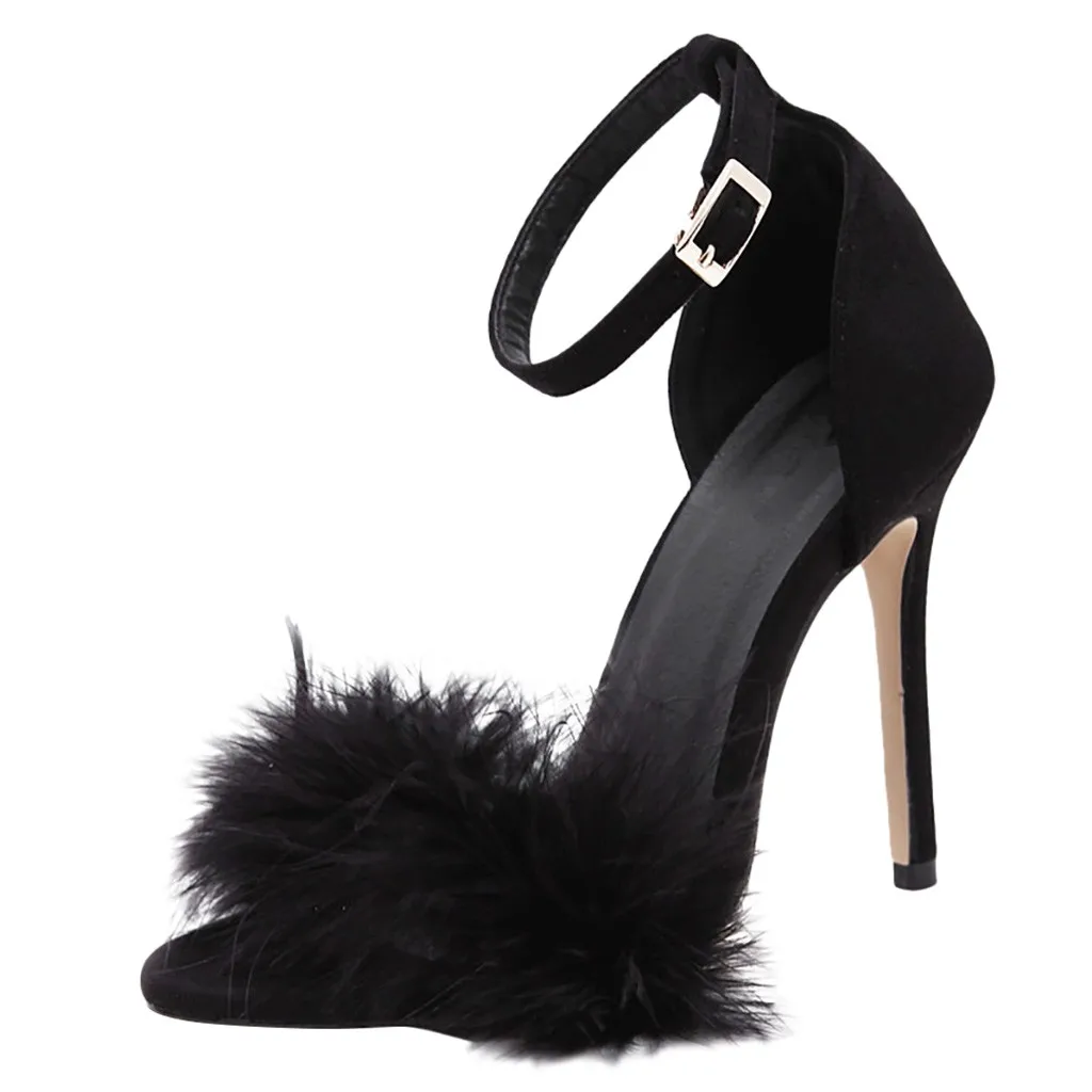 

SAGACE Sexy Super High Thin Heels Women Sandals Fashion Ankle Strap Open Toe Sandals Simple Wild Solid Flock Party Shoes May16