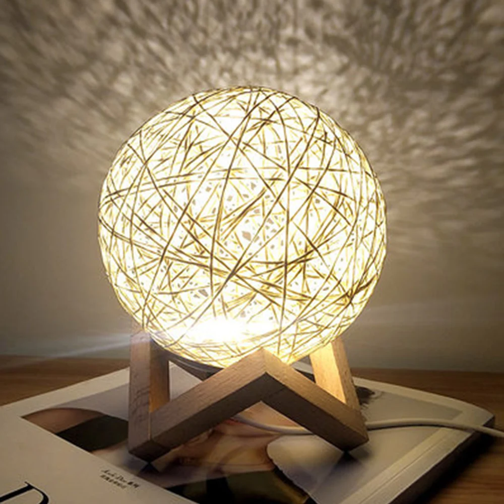 Desk Accent Table Lamp, Rattan Ball LED Nightstand, Creative Bedside Bedroom Night Desk Light with Wooden Base Home Decor Desk Accent Table Lamp, Rattan Ball LED Nightstand, Creative Bedside Bedroom Night Desk Light with Wooden Base Home Decor